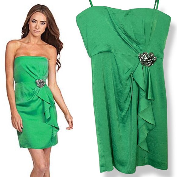 BCBGMaxAzria Strapless Dress Brooch Larre Kelly Green Sz 10 Cocktail Homecoming - Picture 2 of 16